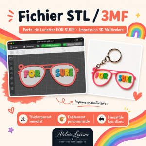Porte-clés "For Sure" Fichier STL & 3MF impression 3D multicolore