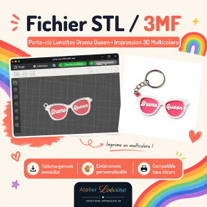 Porte-clés "Drama Queen" - Fichier STL & 3MF impression 3D multicolore