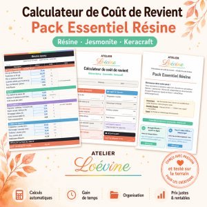 Calculateur de coût de revient – Résine Époxy, Jesmonite & Keracraft - Pack Essentiel - Google Sheets & Excel