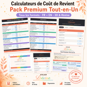 Calculateurs de coût de revient – Pack Premium Tout-en-Un : 3D + Résine + Jesmonite + Keracraft - Tous formats FR+EN