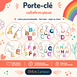 Porte-clés Initiale en Résine - Lettre & style personnalisables - fait main